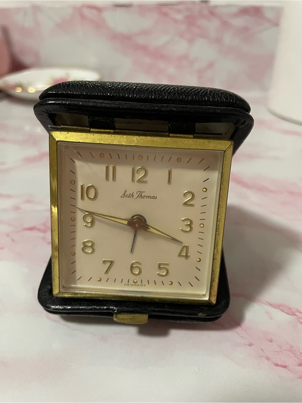 Seth Thomas Black and Gold Folding Mid-Century Clock